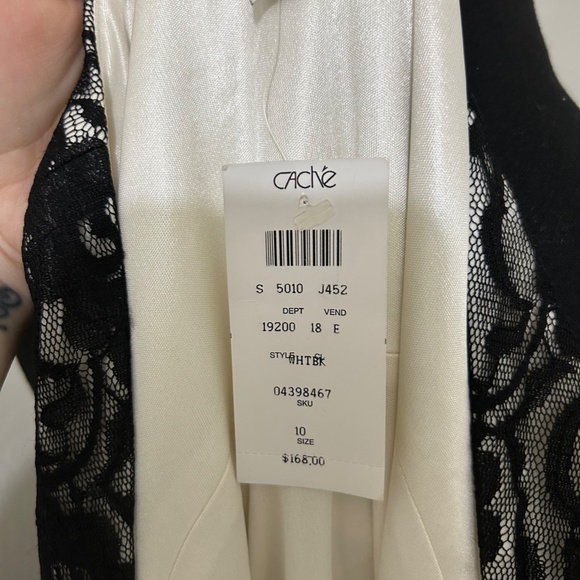 Cache NWT Vintage Black Lace and Cream Ruffled Pencil Midi Dress Size 10 - Picture 6 of 9